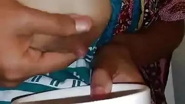 Beautiful girl pressing boobs