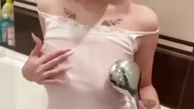 Wet t shirt in the shower