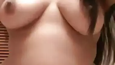 Chubby girl naked showing big boobs and bald pussy
