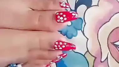 Long red sharp nails toenais of gf